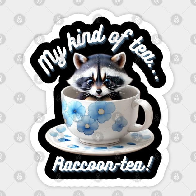 Cute Raccoon Blue Floral Tea Cup And Saucer Sticker by SweetPawsnClaws